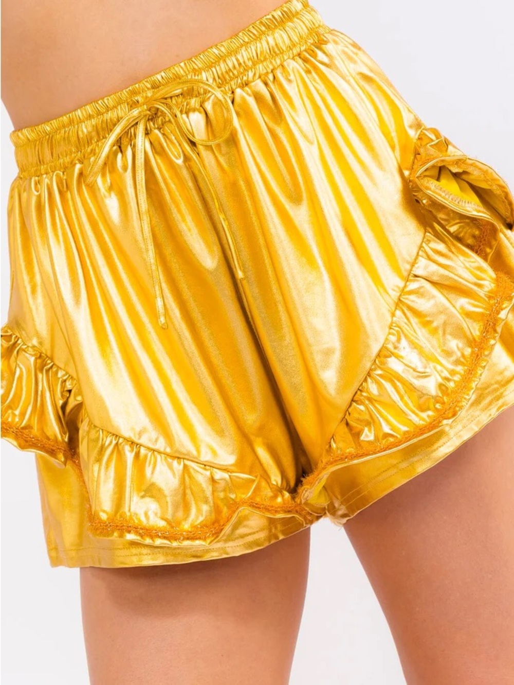 Metallic Gold Ruffle Women’s Shorts